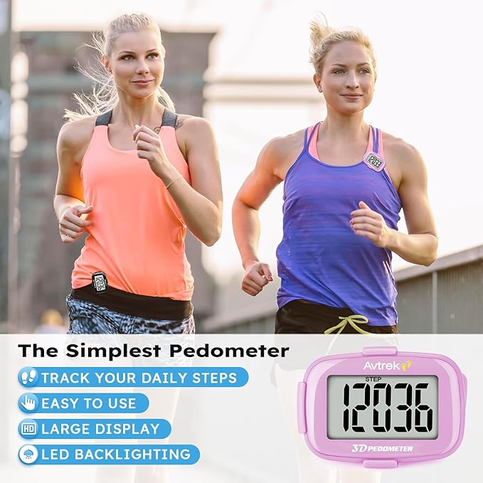 3D Step Counter Clip On with LED Backlight Pocket Pedometer for Walking Outdoor Activities Fitness Tracker Without Smartphone