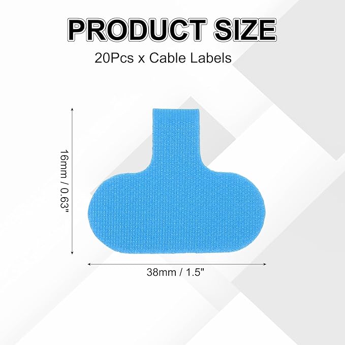 uxcell Cable Labels, 20Pcs Waterproof Cable Tag Writable Wire Labels Self-Adhesive Wire Tags Reusable Hook & Loop for Electronics Computer Cord Management Identification, Light Blue