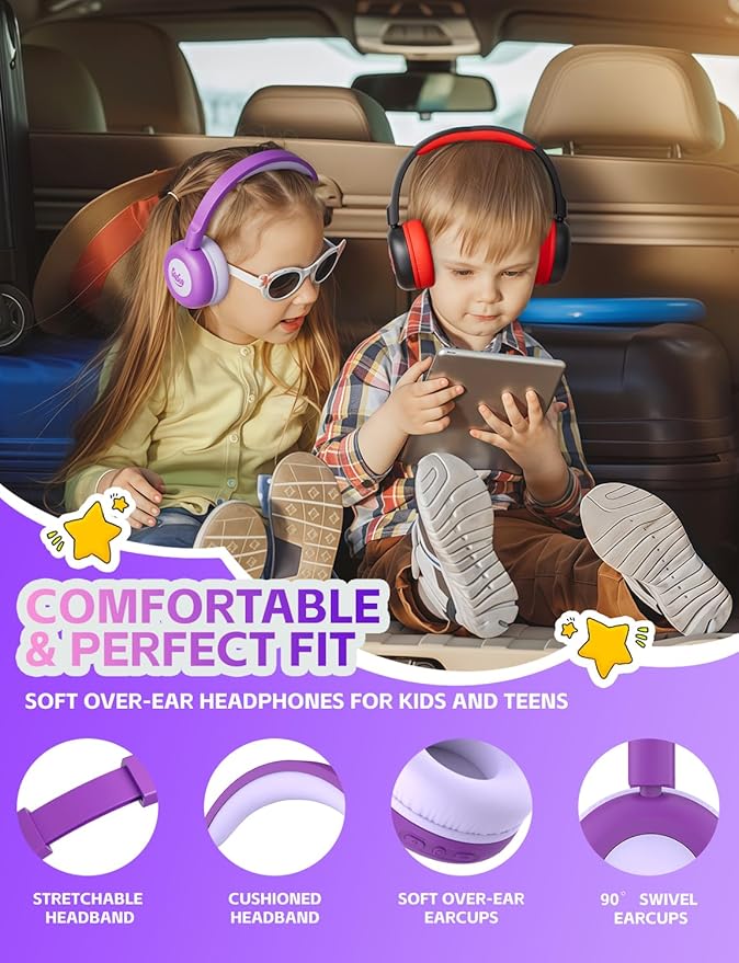 gorsun Kids Bluetooth Headphones,Toddler Headphones with Microphone,85dB Volume Limited,Bluetooth 5.3 Twistable Lightweight Kids Wireless Earphones for Boy Girl Tablet Travel School