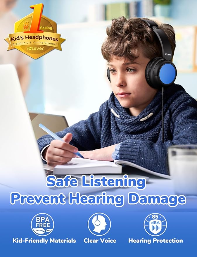 iClever Kids Headphones Bulk 5 Pack for Students K-12 & Teachers, Durable PP Material, 85dBA Safe Volume, Multiple Folding Options, Kids Wired Headphones for School/Classroom/Home/Travel