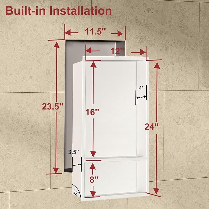 Shower Niche, Stainless Steel Elegant Bathroom Niche, No Tile Needed Recessed Shower Shelf Organizer for Storage