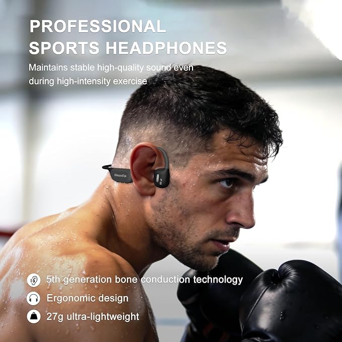 6.0 Upgraded Bone Conduction Headphones,IP68 Waterproof Swimming Headphones, Liquid Silicone Wireless Open Ear Headphones, Built-in 32GB MP3 Player Underwater Headphone for Running, Cycling (Grey)