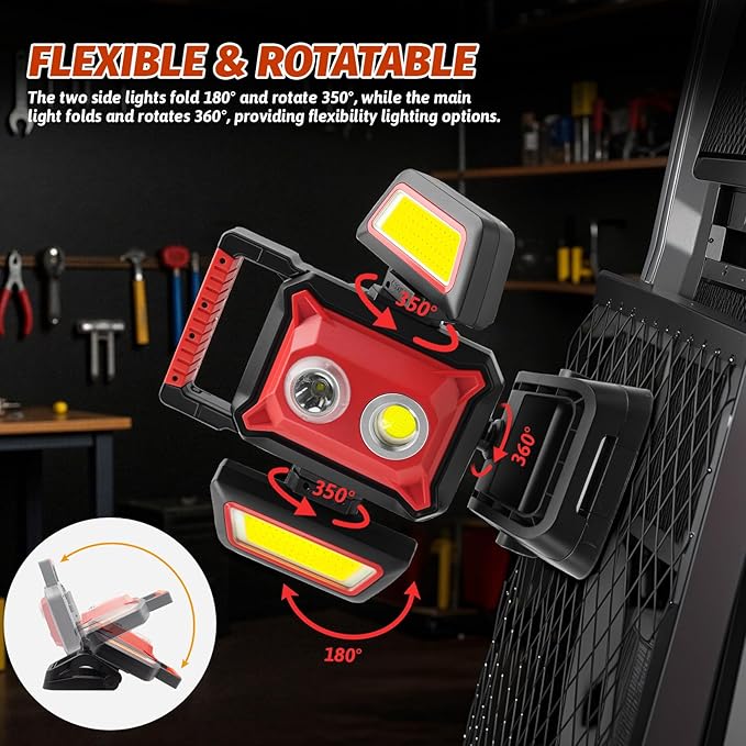 Rechargeable Work Light, 4000LM Magnetic Work Light with Clamp and Tripod Mount, 5 Modes Portable Cordless Flood Light for Outdoor, Construction Site, Workshop, Camping, Car Repairing