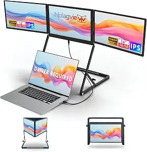 Laptop Triple Screen Extender, 14" Freestanding Triple Portable Monitor for Laptop, 1080P FHD IPS, 1 USB-C Connection for 4 Screens, Foldable Triple Screen for Work & Travel