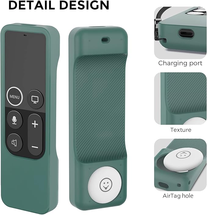 AhaStyle Protective Case for Apple TV Siri Remote with AirTag Holder, Anti-Slip Silicone Cover Compatible with 2016, 2017 Apple TV (Pine Green)