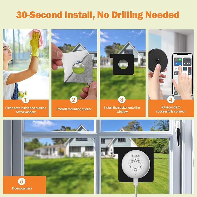 3MP Window Security Camera, 5GHz & 2.4GHz WiFi 6 Indoor/Outdoor Monitoring, Max AI Color Night Vision, 110° Wide Angle, Easy Stick-on Install, Alexa Compatible, 24/7 Recording