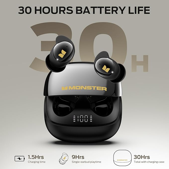 Monster Sleep Ear200, Wireless in-Ear Headphones, Bluetooth 6.0 Sleep Headphones, with ANC Active Noise Cancellation Designed for Side Sleepers, 30 Hours of bass Stereo Sound.