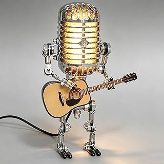 Vintage Microphone Guitar Lamp, Cool Guitar Gifts for Music Lovers and Player, USB Plug in Powered, Retro Decorations for Home, Bar, Office - Image 1
