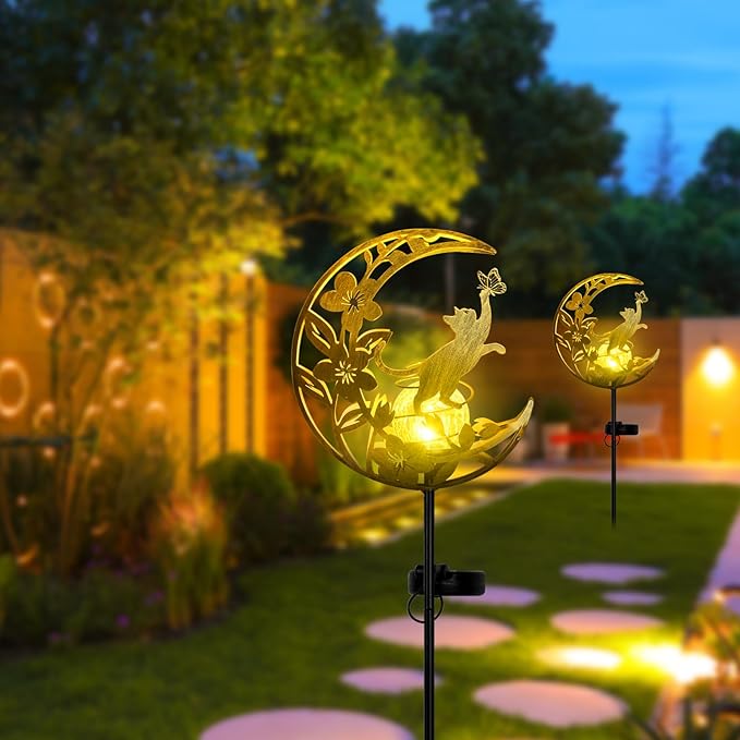 JOBOSI Solar-Powered Moon Cat Decorative Gift, Solar Moon Cat Ground Stake Light, Mother's Day Gift, Gifts for Women Mom Grandmother, Garden Lawn Decor Christmas & New Year Gift Cat