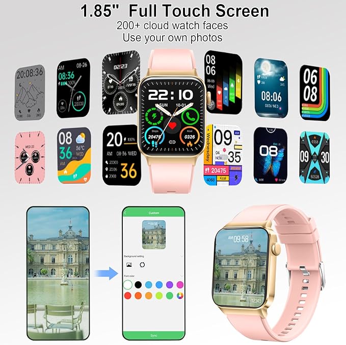 Smart Watch for Men Women, 1.85" Smartwatch (Answer/Make Call), IP68 Waterproof Fitness Tracker, 100+ Sport Modes, Heart Rate Monitor, Sleep Monitor, Pedometer