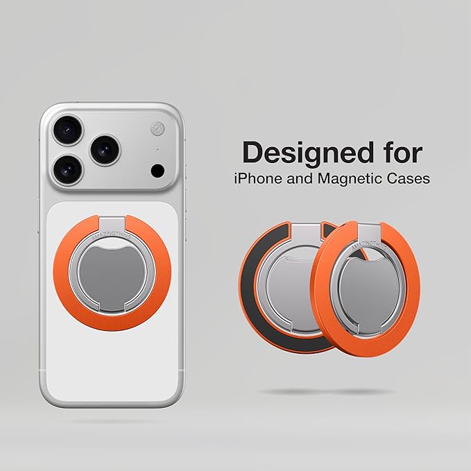 AMAZINGthing [Titan PRO MagFlex Grip Removable Phone Grip & Kickstand, Dual-Magnetic Mount, MagSafe-Compatible for iPhone 17/16/15/14/13/12 and MagSafe Cases Orange