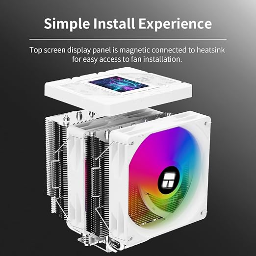 Thermalright Peerless Assassin 120 Vision ARGB White CPU Cooler, PC Cooling 6 Heat Pipes, 2.8’’ Magnetic Display Screen with 320x240 Resolution,for AM4/AM5 and Intel LGA1700/1851