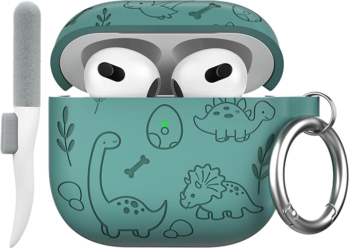 Maxjoy for AirPods 4 Case, Engraved Silicone Cute AirPod 4 Case for Women Men Protective iPod 4 Cover with Keychain Cleaning Kit for AirPods 4th Generation Cover 2024, Dinosaur