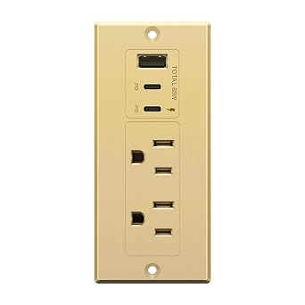 LIDER Rectangle Desktop Power Grommet with USB-C PD60W & USB-A, USB Combined Output 65W, 12A AC Outlets, Auto-Slide Cover, 6.5ft Cord, Desk Charging Station, ETL Listed, Thermoplastic, Matte Gold