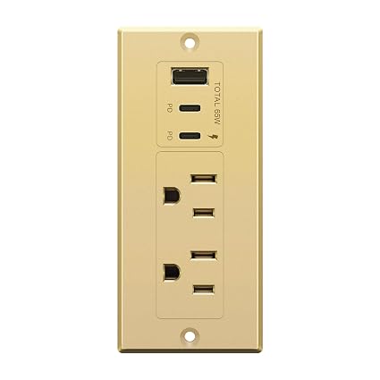 LIDER Rectangle Desktop Power Grommet with USB-C PD60W & USB-A, USB Combined Output 65W, 12A AC Outlets, Auto-Slide Cover, 6.5ft Cord, Desk Charging Station, ETL Listed, Thermoplastic, Matte Gold