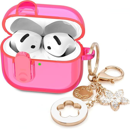 (with Safety Lock) Clear Case Compatible with Cute Apple Airpods 4 Cases 2024 Women, VISOOM Soft TPU Transparency Air pods 4 Gen Case iPods 4 Earbuds Case Girl Bling Keychain for Airpod iPod 4th Gen