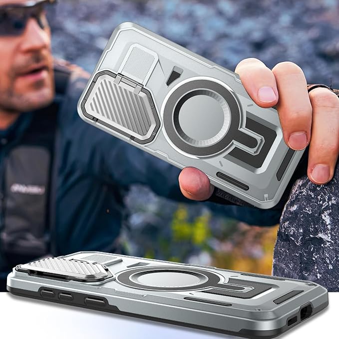 Camera Stand Case for Galaxy S24/S25, [Compatible with Mag Safe][Lens Cover] 2024 Version Military Grade Protective Soft Case for Samsung Galaxy S24/S25 6.2" Men Women, Grey