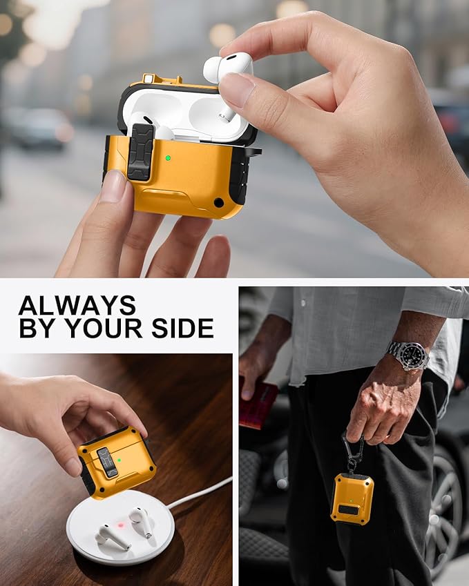 Lerobo for AirPods Pro 2 Case Cover, Compatible with AirPod Pro Case 1st/2nd Generation (2023 2022 2019), Protective Cover with Magnetic Automatic Lock & Phone Stand, Compatible with Magsafe, Yellow