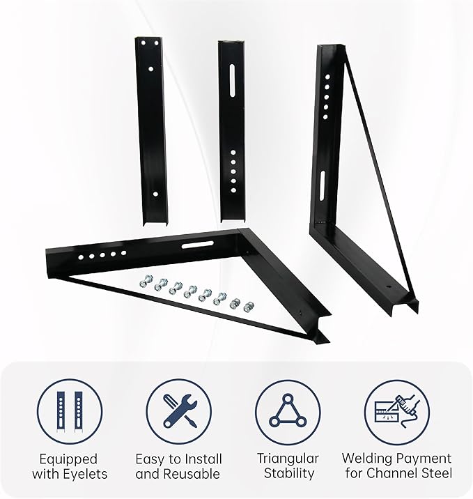 24’’x24’’ Bolted Structural Steel Mounting Brackets for underbody Truck Tool Box, Set of 3- Black