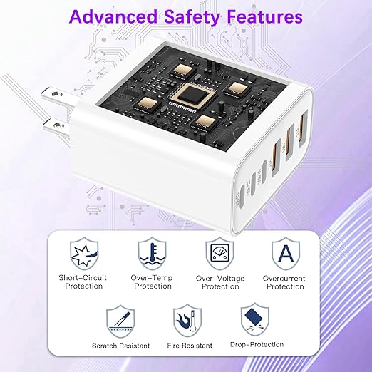 65W USB C Charger Block,6-Port iPhone Charger Fast Charging,Multiport PD 3.0 Type C Chargers Brick QC Power Charger Adapter for iPhone 17/16/15/14/13/12 Pro Max,iPad,iPod,AirPods Pro,Samsung S26 S25