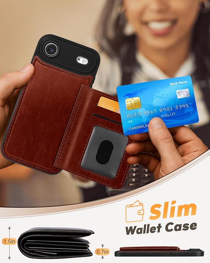 for iPhone 17 Air Case with Wallet - Fits 4 Card Slots, Compatible with MagSafe for Women Men Durable PU Leather Credit Card Holder Kickstand Phone Cover for Apple 17 Air, Brown