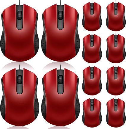 Hoteam 12 Pcs Wired Mouse Bulk, USB Ergonomic Computer Mice,Red