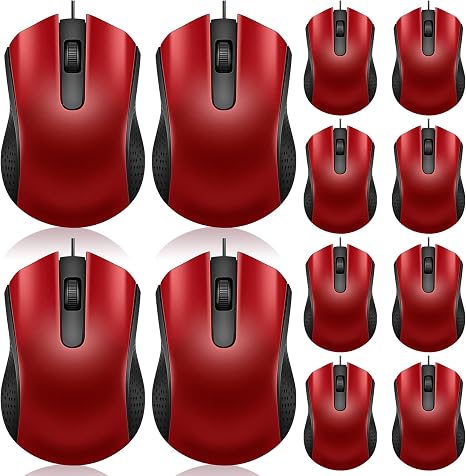 Hoteam 12 Pcs Wired Mouse Bulk, USB Ergonomic Computer Mice,Red