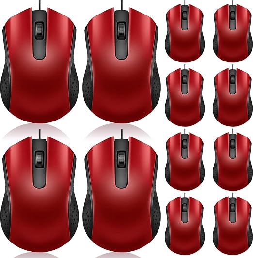 Hoteam 12 Pcs Wired Mouse Bulk, USB Ergonomic Computer Mice,Red