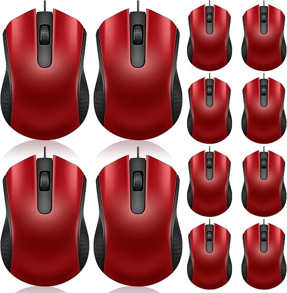 Hoteam 12 Pcs Wired Mouse Bulk, USB Ergonomic Computer Mice,Red