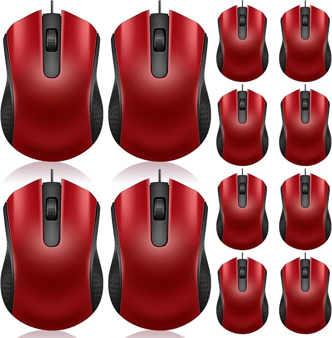 Hoteam 12 Pcs Wired Mouse Bulk, USB Ergonomic Computer Mice,Red