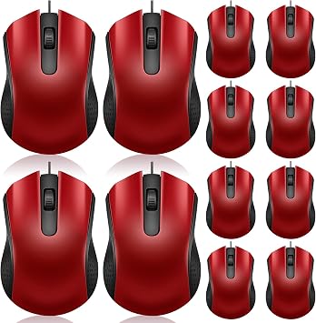 Hoteam 12 Pcs Wired Mouse Bulk, USB Ergonomic Computer Mice,Red