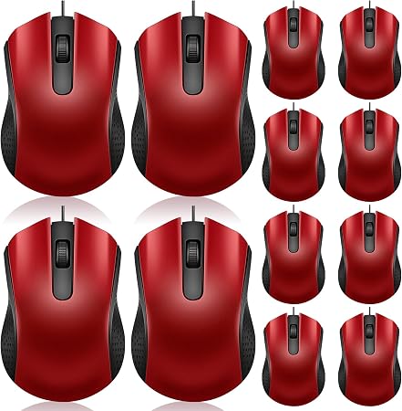 Hoteam 12 Pcs Wired Mouse Bulk, USB Ergonomic Computer Mice,Red