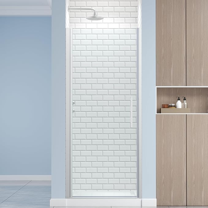 Frameless Pivot Shower Door 30.8-32" W X 72" H, 1/4" (6mm) Clear SGCC Tempered Glass, Hinged Pivot Swing Shower Door, Reversible Installation, Easy to Clean, Brushed Nickel