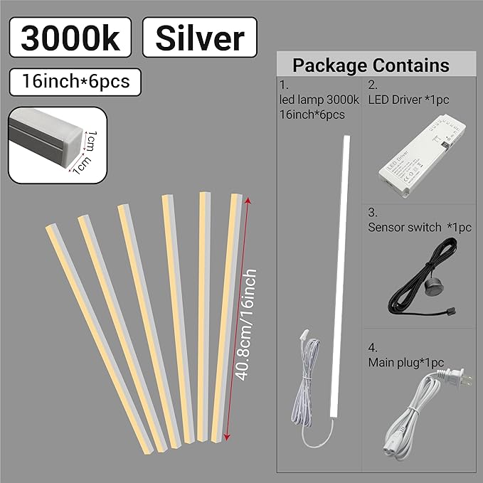 HAMRVL LED Recessed Lighting for Wood Slat Wall Panels - DC12V 6pcs 16in Self-Adhesive Wall Panel Lights with Smart Switch for Acoustic Panel,Headboard,Stair,Under Cabinet Lighting - Warm White 3000k