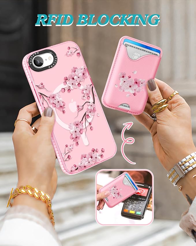 Toycamp for iPhone 16e Case 6.1 Inch - Compatible with Magsafe Credit Card Holder Wallet Magnetic Cute Women Teen Girls Kawaii Girly Unique Flower Design Phone Cover for iPhone 16e