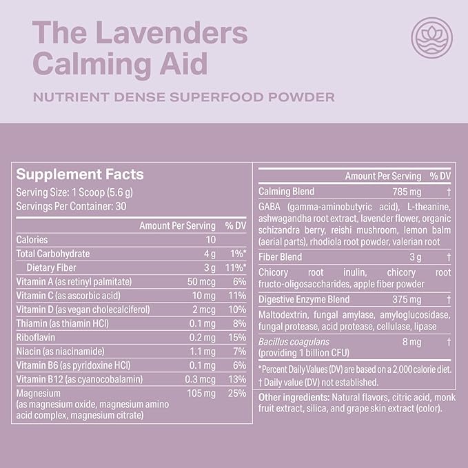 Proper, The Lavenders Calming Aid. Magnesium Supplement Relaxation Drink Mix with GABA, L-Theanine, Lavender, Lemon Balm, and Ashwagandha. Natural Calm Stress Support Supplements