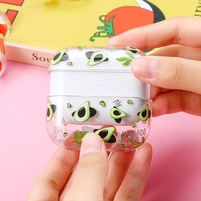 Airpods Pro Case Cover for Women,Compatible with Apple Airpods Pro Case Clear with Designs Patterns Airpods Pro Hard Case PC Shockproof [Front LED Visible ] Anti-Fall Full Protector, Avocado