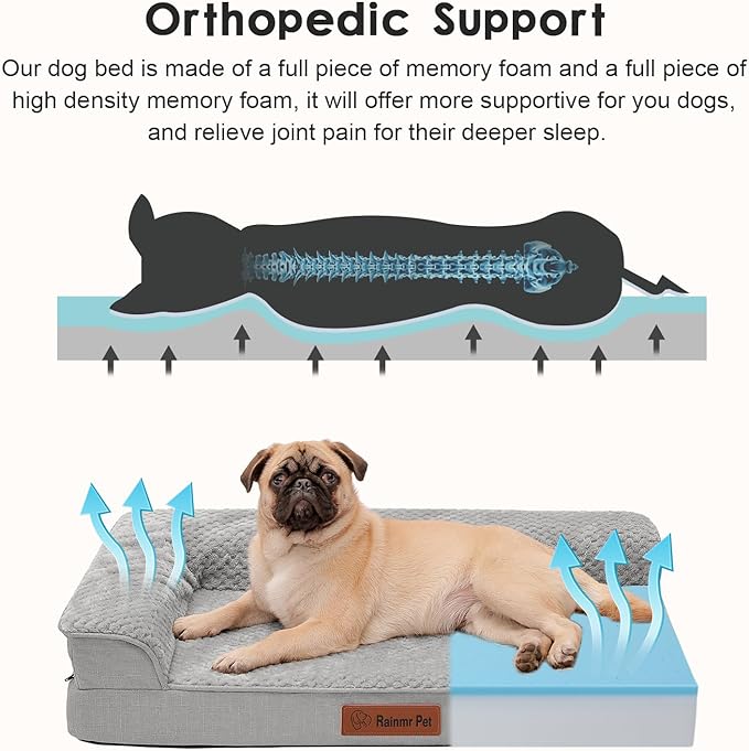 Orthopedic Dog Bed Medium Size Dog, 30x20x6 Inches Memory Foam Pet Bed for Small and Medium Dogs, Washable Removable Cover, Nonskid Bottom, Waterproof, Light Grey