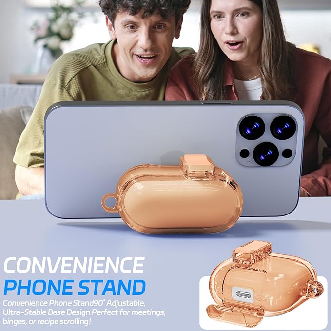 for AirPods 4 Case with Phone Stand & Safety Lock, Auto-Open Clear AirPod Case Compatible with Apple AirPods 4th Gen 2024, Anti-Scratch & Shockproof Protective Cover with Cleaning Kit & Keychain