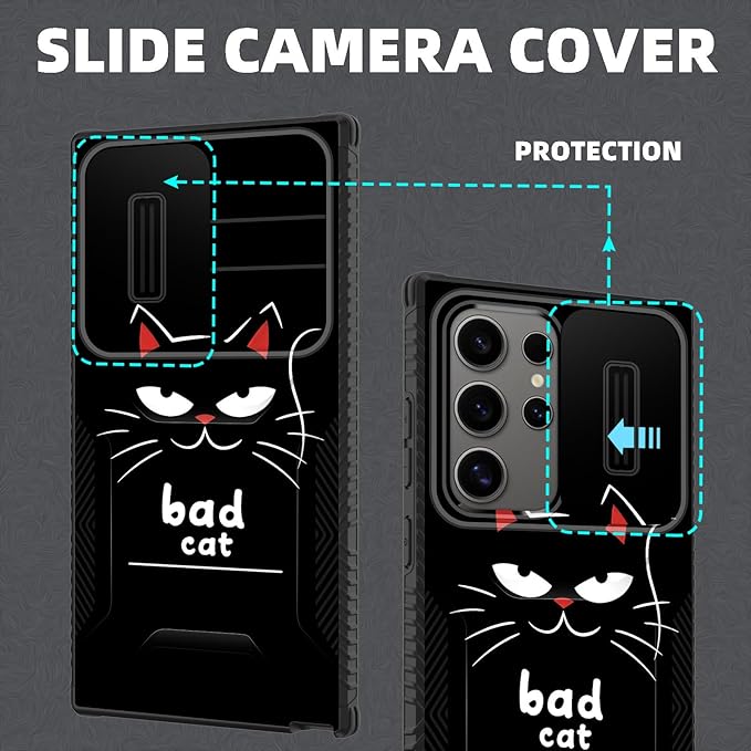 for Galaxy S26 Ultra Case Built in Slide Camera Lens Cover,Heavy Duty Shockproof Protection Dual Layer Case for Samsung Galaxy S26 Ultra 6.9" 2026,Funny Cat