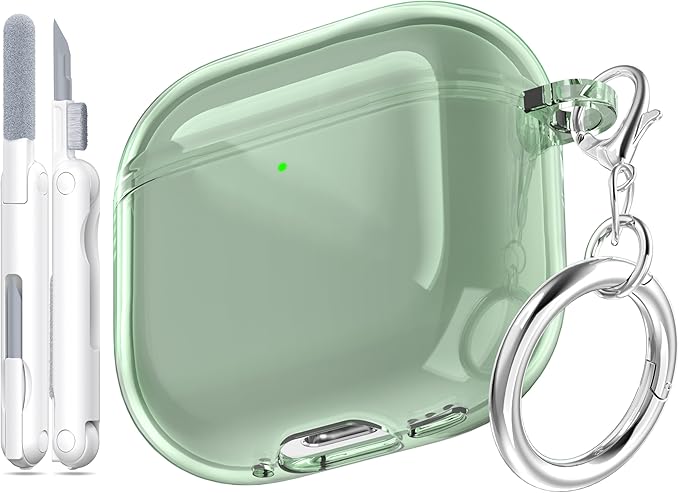 for AirPods 4th Generation Case Cover 2024, Military-Grade Shockproof, Soft TPU Highly Transparent Anti-Yellowing for AirPods 4 Case with Cleaning Kit & Cute Round Buckle, Clear Green