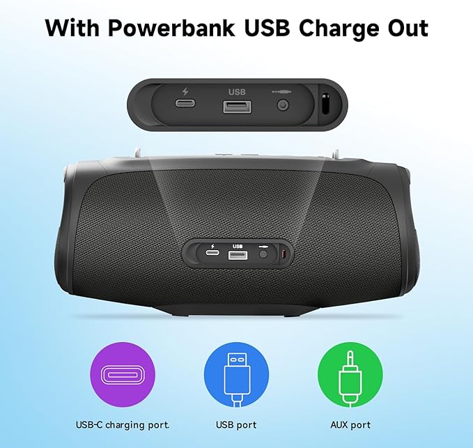 Portable Loud Bluetooth Speaker, 60W Large Subwoofer Speakers Wireless Bluetooth 5.3 with Powerbank USB Charge Out,Rugged Outdoor for Party,Beach,Golf,Pool,Shower,Valentines Day Gifts