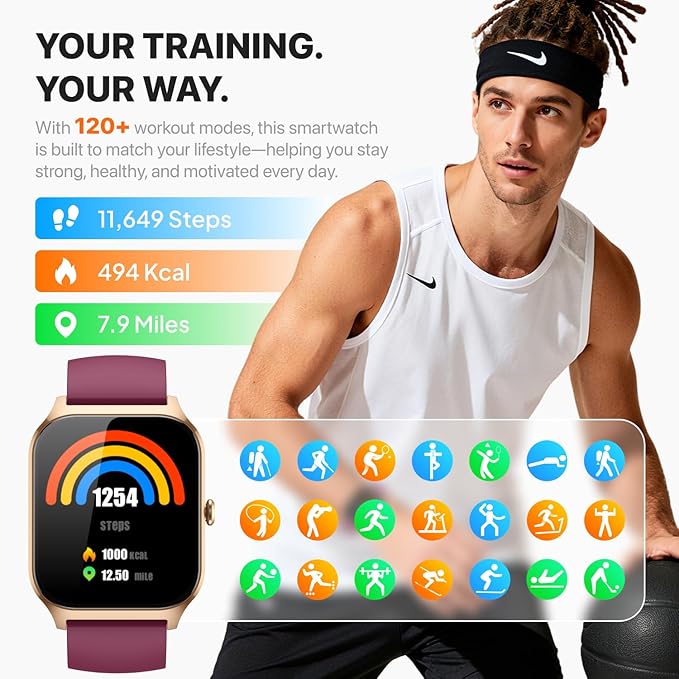 Smart Watch for Women Men,(Answer/Make Call) 1.83'' HD Fitness Activity Tracker Smartwatch for Android iPhone iOS Compatible,IP68 Waterproof Step Counter with Sleep Monitor (Modern, Wine Red, 1.83)