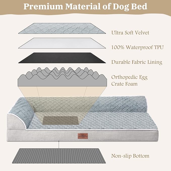 Comfort Expression XL Dog Bed Orthopedic, Extra Large Dog Beds with Comfy Bolsters, Waterproof Dogs Bed, Pet Bed Sofa with Removable Washable Cover and Nonskid Bottom(X-Large,Grey)