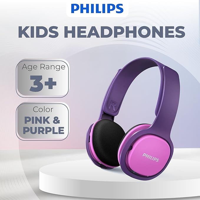 PHILIPS Kids Headphones with Cord, On-Ear Wired Headphones for Kids with Comfortable Fit & Clear Stereo Sound, 85dB Volume Limiter Headset for School/Tablet/iPad/Kindle, Ideal for Girls & Toddlers