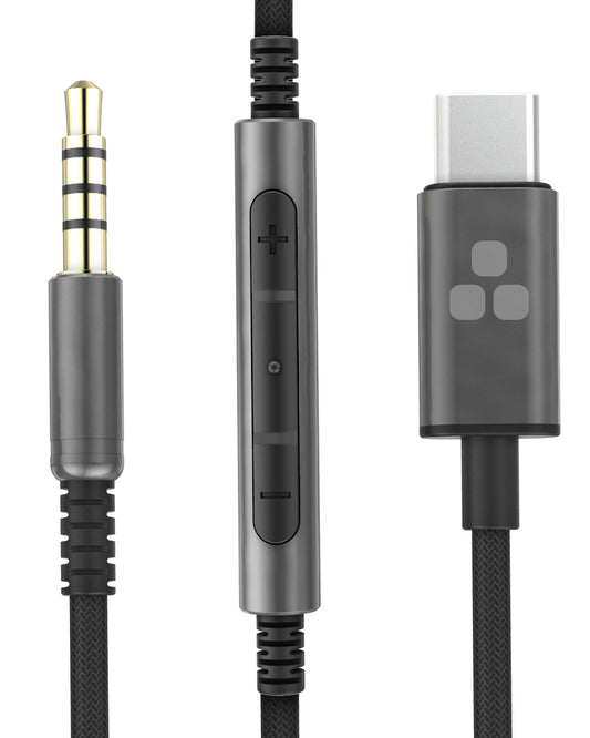 Bolle & Raven Thore USB-C Headphone Aux Cable with Inline Remote (Type-C to 3.5mm) Wired Audio Cord with Mic/Volume Control (Black/Gunmetal)