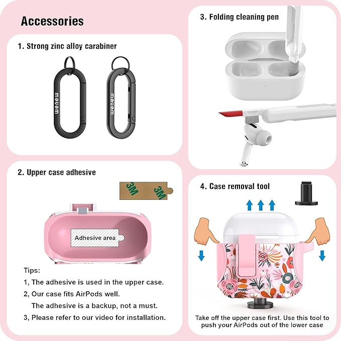 wenew Compatible with AirPods 4th Generation Case Cover with Phone Stand, Cleaner, Clip, Compatible with Magsafe Charger, One-Click Pop Open Lock iPod 4th Case (Pink 1, AirPods 4th)