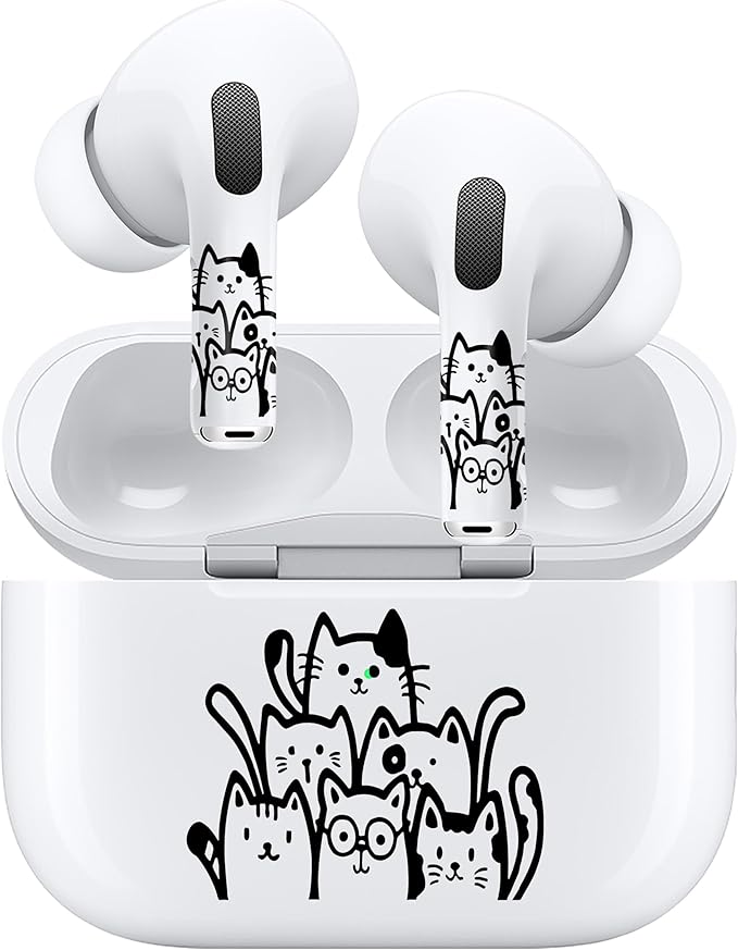 ROCKMAX for Black AirPods Cat Skin Set, Earbud + Charging Case Stickers with Applicator & Spare, Universal Fit for AirPods 1/2/3/4 & Pro/Pro 2/Pro 3, Sweat-Resistant, Removable