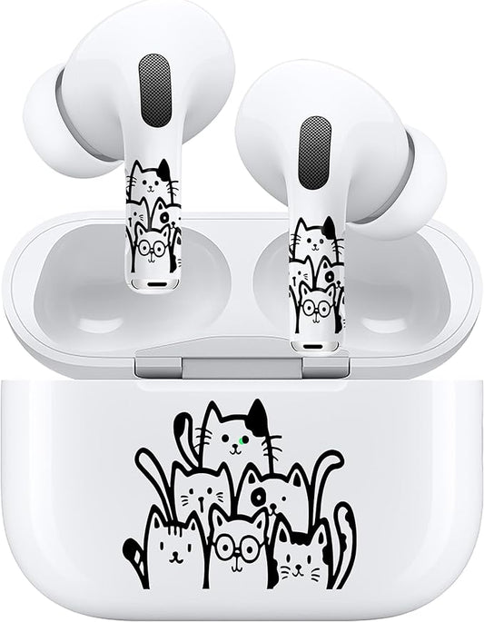 ROCKMAX for Black AirPods Cat Skin Set, Earbud + Charging Case Stickers with Applicator & Spare, Universal Fit for AirPods 1/2/3/4 & Pro/Pro 2/Pro 3, Sweat-Resistant, Removable