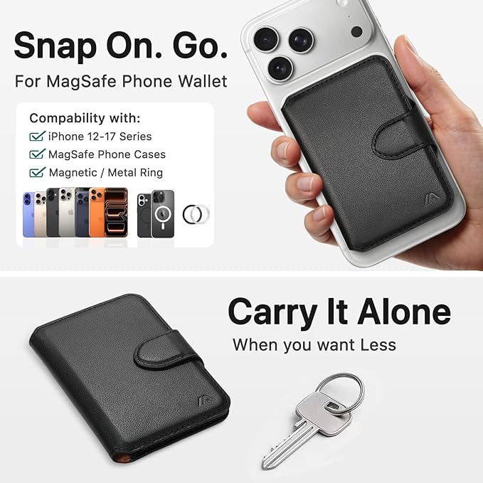 for MagSafe Wallet, Magnetic Phone Wallet RFID Blocking, Slim 5-8 Card Holder with Cash Slot & Clear ID Window, Minimalist Mag Safe Wallets for iPhone 17/16/15/14/13/12 Series, Midnight Black